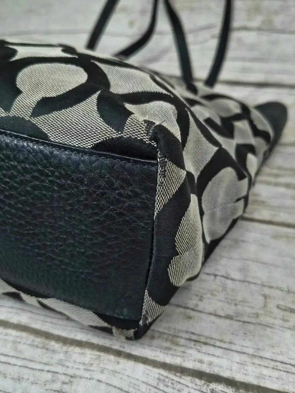 Coach Black & Beige Op Art Signature Canvas Large Tote Bag